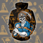 Coal Miner Skull Walking Zip Hoodie Crewneck Sweatshirt T-Shirt 3D All Over Print For Men And Women