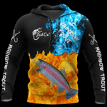 Fishing Rainbow Trout On Fire Zip Hoodie Crewneck Sweatshirt T-Shirt 3D All Over Print For Men And Women