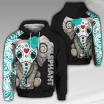 Elephant Flower Zip Hoodie Crewneck Sweatshirt T-Shirt 3D All Over Print For Men And Women
