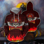 Skull Firefighter Red Zip Hoodie Crewneck Sweatshirt T-Shirt 3D All Over Print For Men And Women