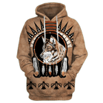 Native Wolf Tan Zip Hoodie Crewneck Sweatshirt T-Shirt 3D All Over Print For Men And Women