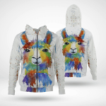 Llama Colorful Painting Hoodie Sweatshirt 3D All Over Print Polo Hawaiian Shirt