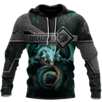 Dragon Turquoise Zip Hoodie Crewneck Sweatshirt T-Shirt 3D All Over Print For Men And Women