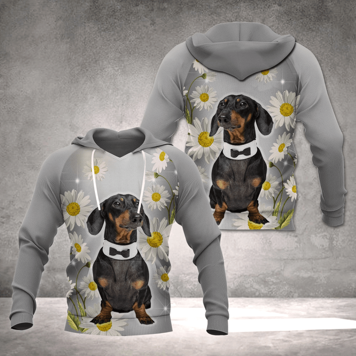 Dachshund Flower Zip Hoodie Crewneck Sweatshirt T-Shirt 3D All Over Print For Men And Women