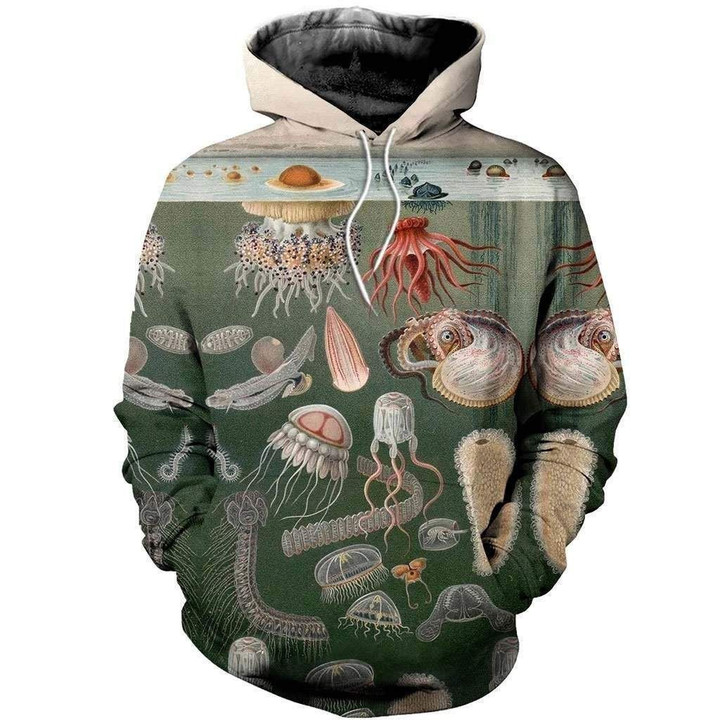 Squids And Jellyfishes Zip Hoodie Crewneck Sweatshirt T-Shirt 3D All Over Print For Men And Women