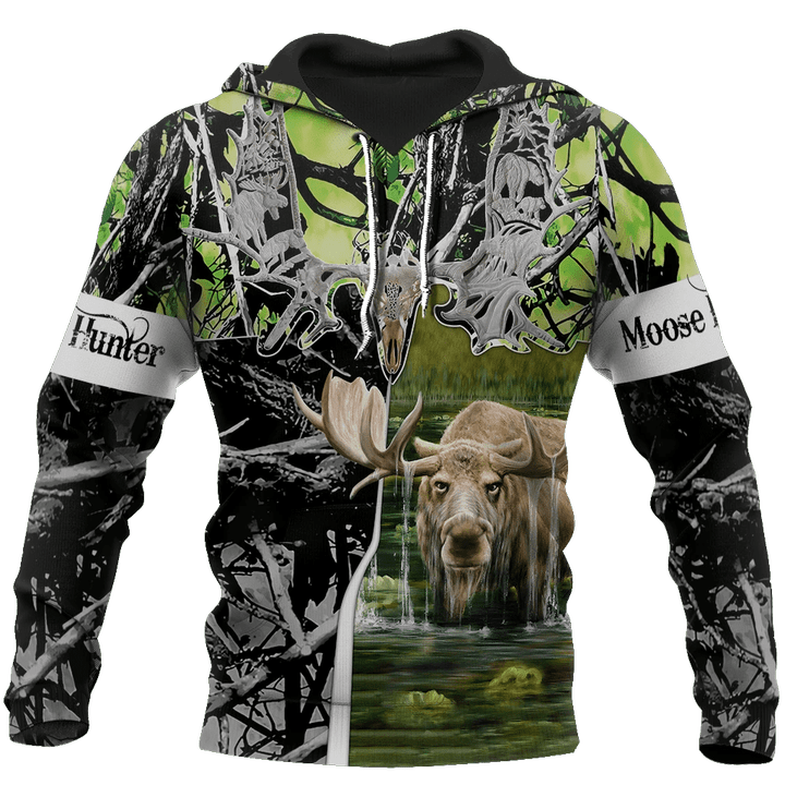 Beautiful Moose Hunting Camo Zip Hoodie Crewneck Sweatshirt T-Shirt 3D All Over Print For Men And Women