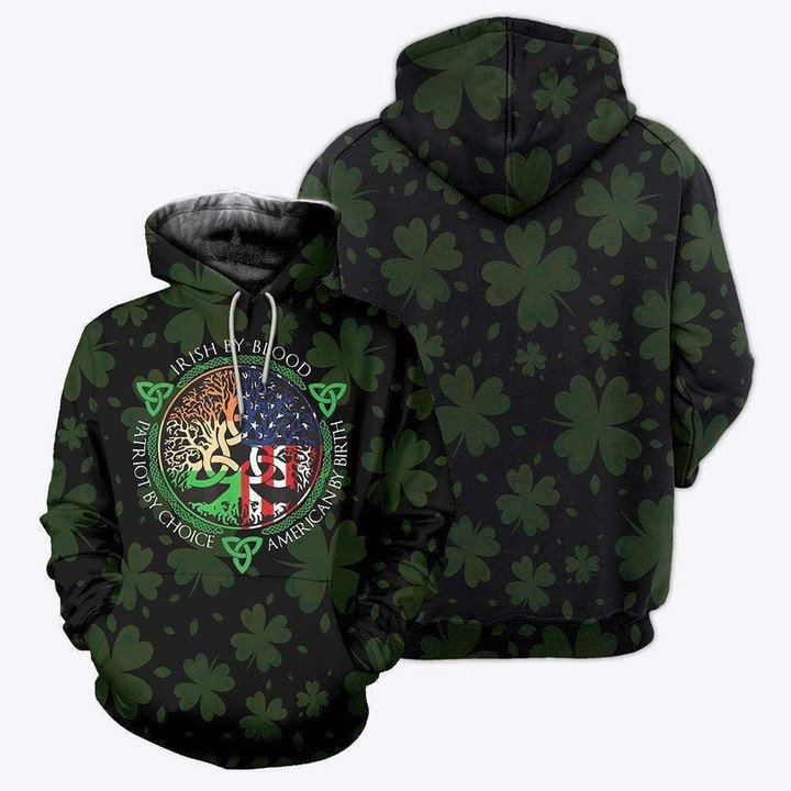 Irish By Blood Happy St. Patrick's Day Zip Hoodie Crewneck Sweatshirt T-Shirt 3D All Over Print For Men And Women