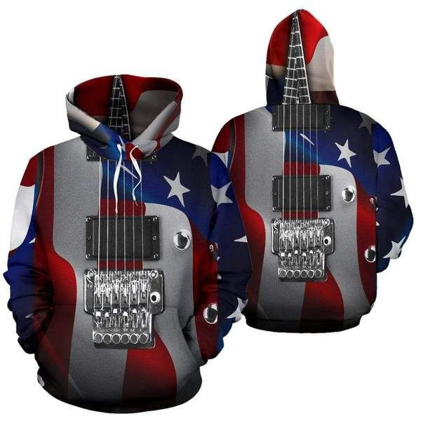 Guitar Flag USA Zip Hoodie Crewneck Sweatshirt T-Shirt 3D All Over Print For Men And Women