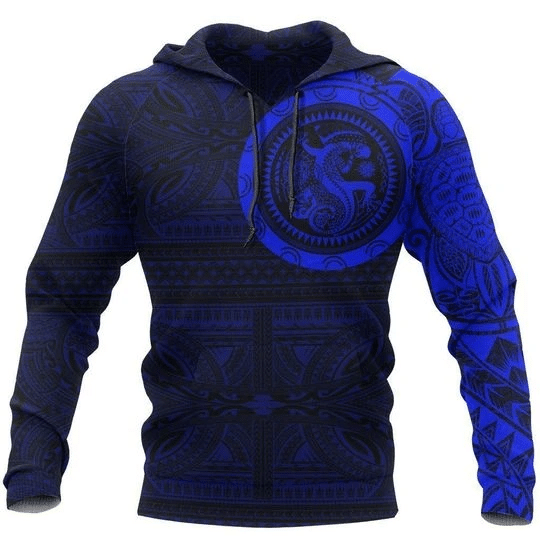 Polynesian Tribal Lizard Tattoo Blue Cool Zip Hoodie Crewneck Sweatshirt T-Shirt 3D All Over Print For Men And Women