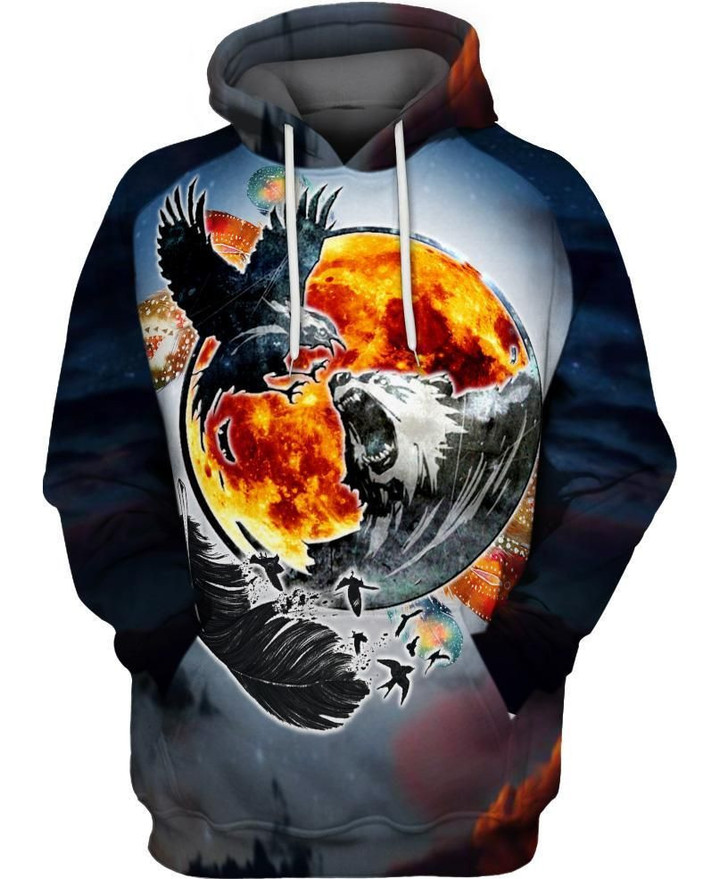 Native American Wolf & Eagle Zip Hoodie Crewneck Sweatshirt T-Shirt 3D All Over Print For Men And Women