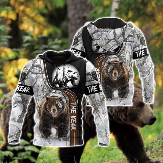 Bear Camouflage Zip Hoodie Crewneck Sweatshirt T-Shirt 3D All Over Print For Men And Women