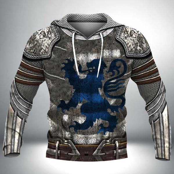Scottish Lion Armor Knight Warrior Zip Hoodie Crewneck Sweatshirt T-Shirt 3D All Over Print For Men And Women