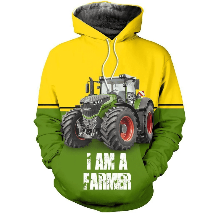 I Am A Farmer Yellow Green Zip Hoodie Crewneck Sweatshirt T-Shirt 3D All Over Print For Men And Women