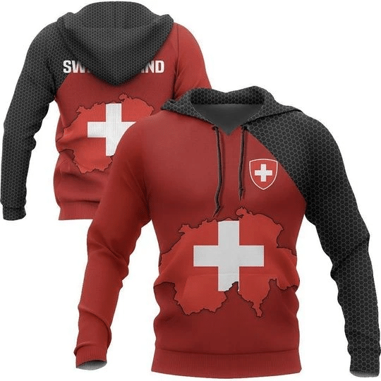 Switzerland Map Red Awesome Zip Hoodie Crewneck Sweatshirt T-Shirt 3D All Over Print For Men And Women