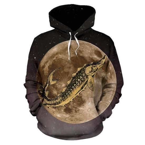Moon Sturgeon Fishing Zip Hoodie Crewneck Sweatshirt T-Shirt 3D All Over Print For Men And Women