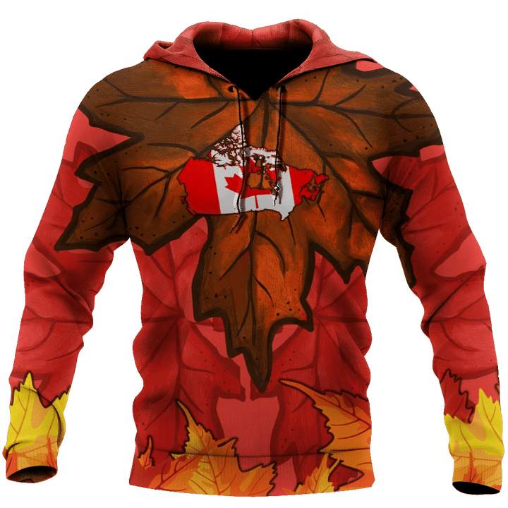 Canada Maple Leaf Autumn Red Zip Hoodie Crewneck Sweatshirt T-Shirt 3D All Over Print For Men And Women