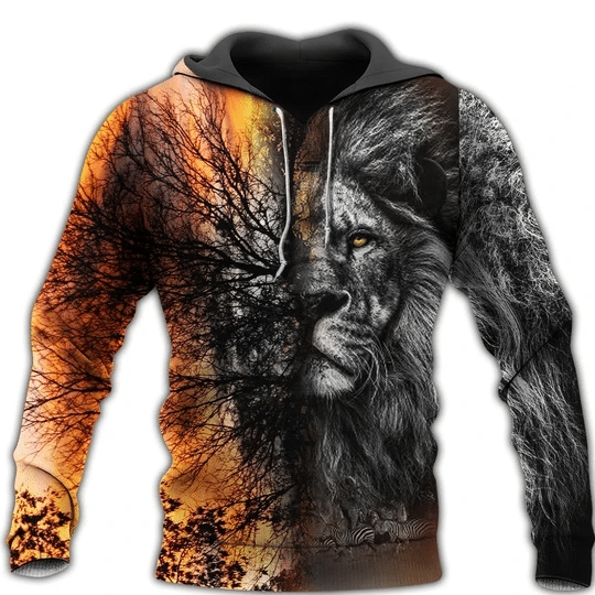 Lion Zip Hoodie Crewneck Sweatshirt T-Shirt 3D All Over Print For Men And Women