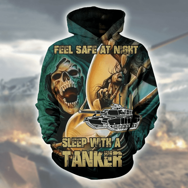 Feel Safe Night Sleep With A Tanker Zip Hoodie Crewneck Sweatshirt T-Shirt 3D All Over Print For Men And Women