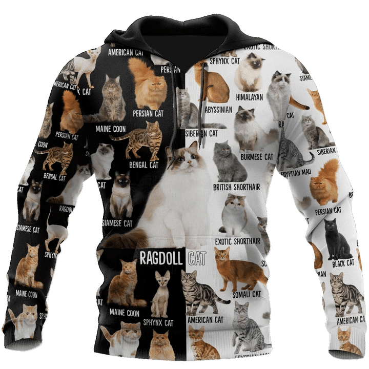 Love Cat Black White Cute Zip Hoodie Crewneck Sweatshirt T-Shirt 3D All Over Print For Men And Women