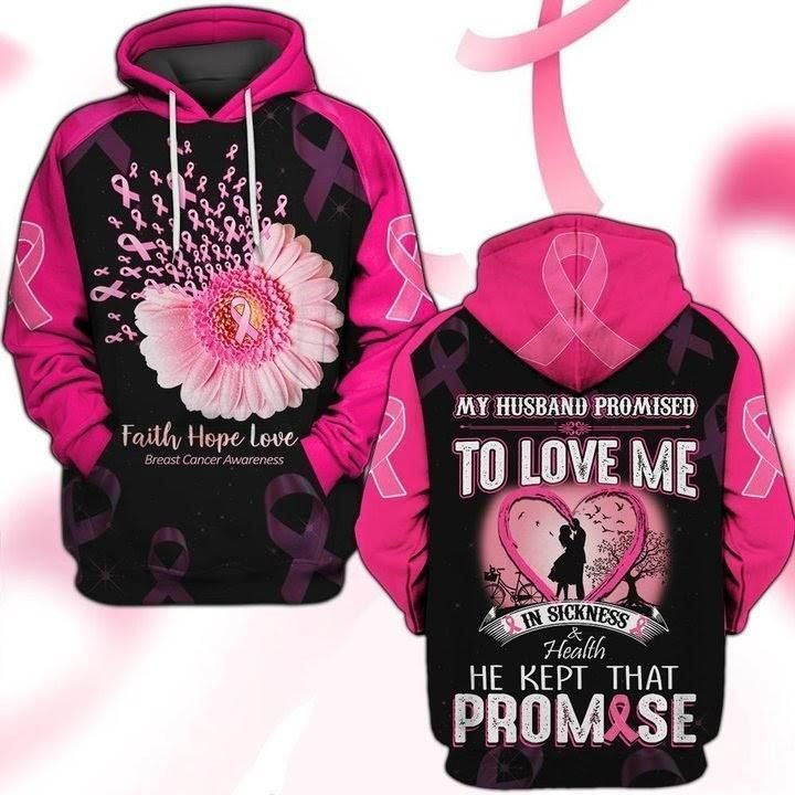 Breast Cancer Awareness Husband Love Zip Hoodie Crewneck Sweatshirt T-Shirt 3D All Over Print For Men And Women