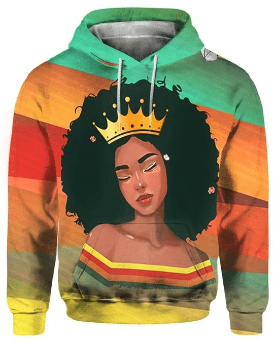 Afro Melanin Poppin Queen Retro Zip Hoodie Crewneck Sweatshirt T-Shirt 3D All Over Print For Men And Women