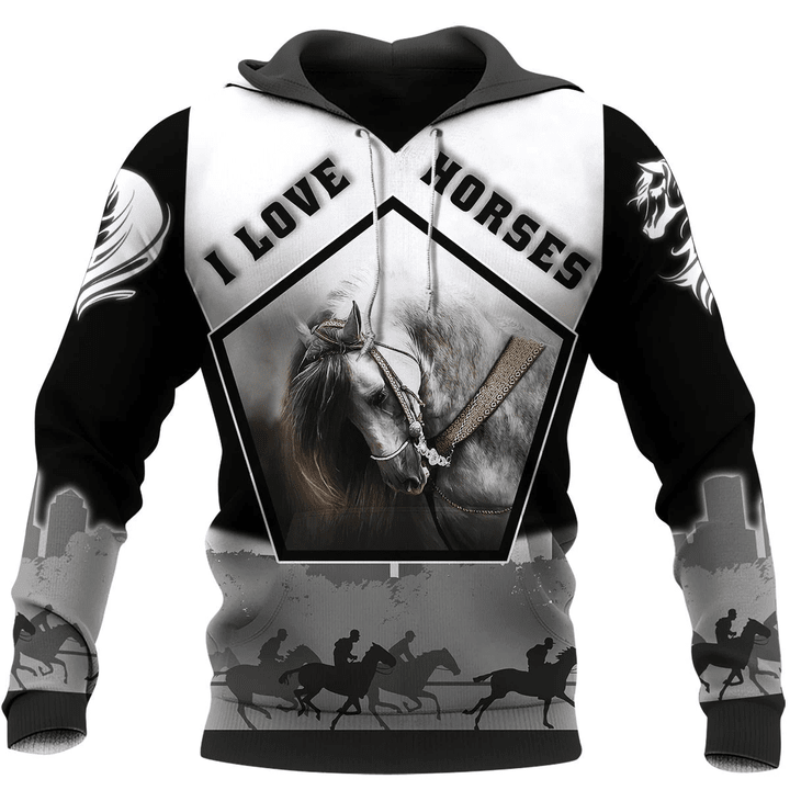 I Love Horses Zip Hoodie Crewneck Sweatshirt T-Shirt 3D All Over Print For Men And Women
