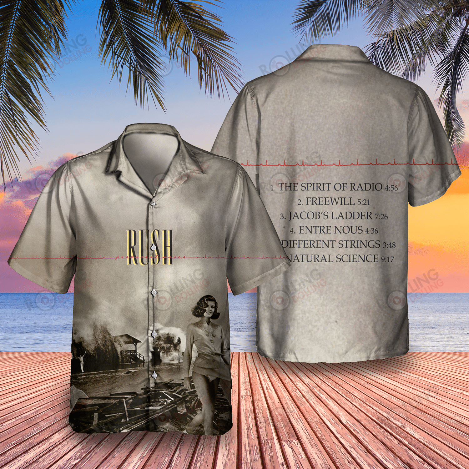 HOT Rush Permanent Waves Album Tropical Shirt1