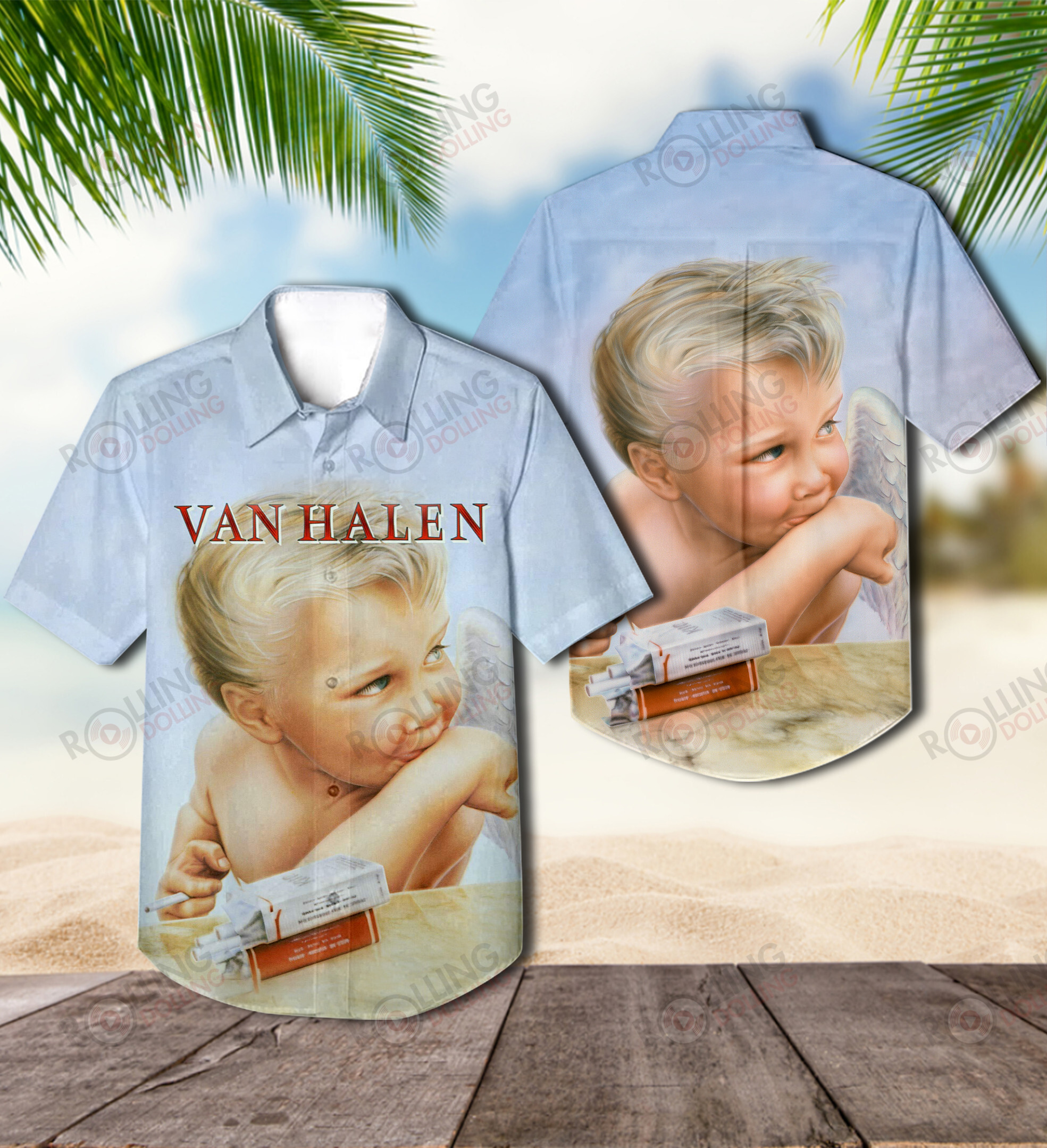 HOT Van Halen 1984 Album Blue Tropical Shirt1