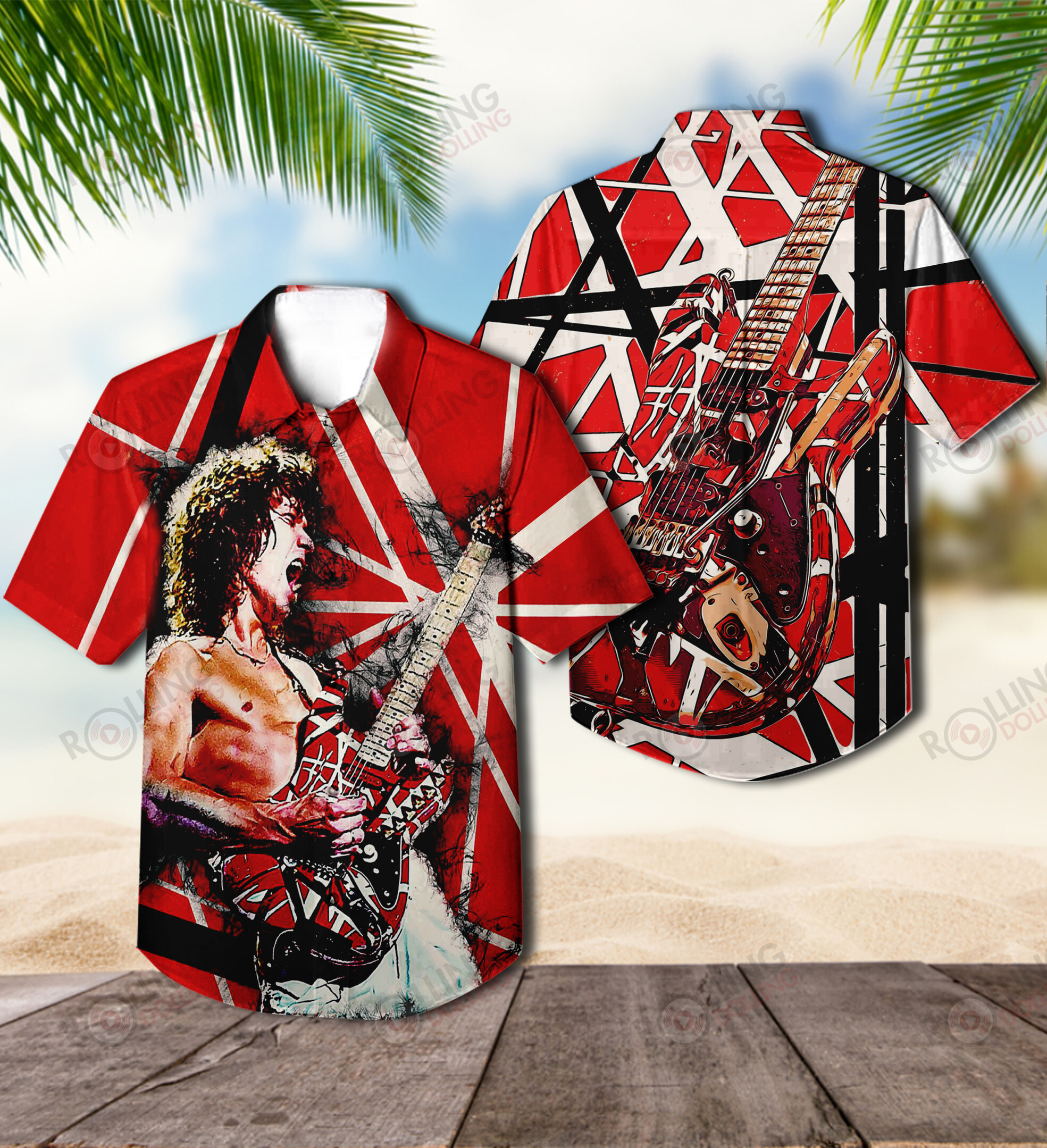 HOT Van Halen Electric Guitar Album Tropical Shirt1
