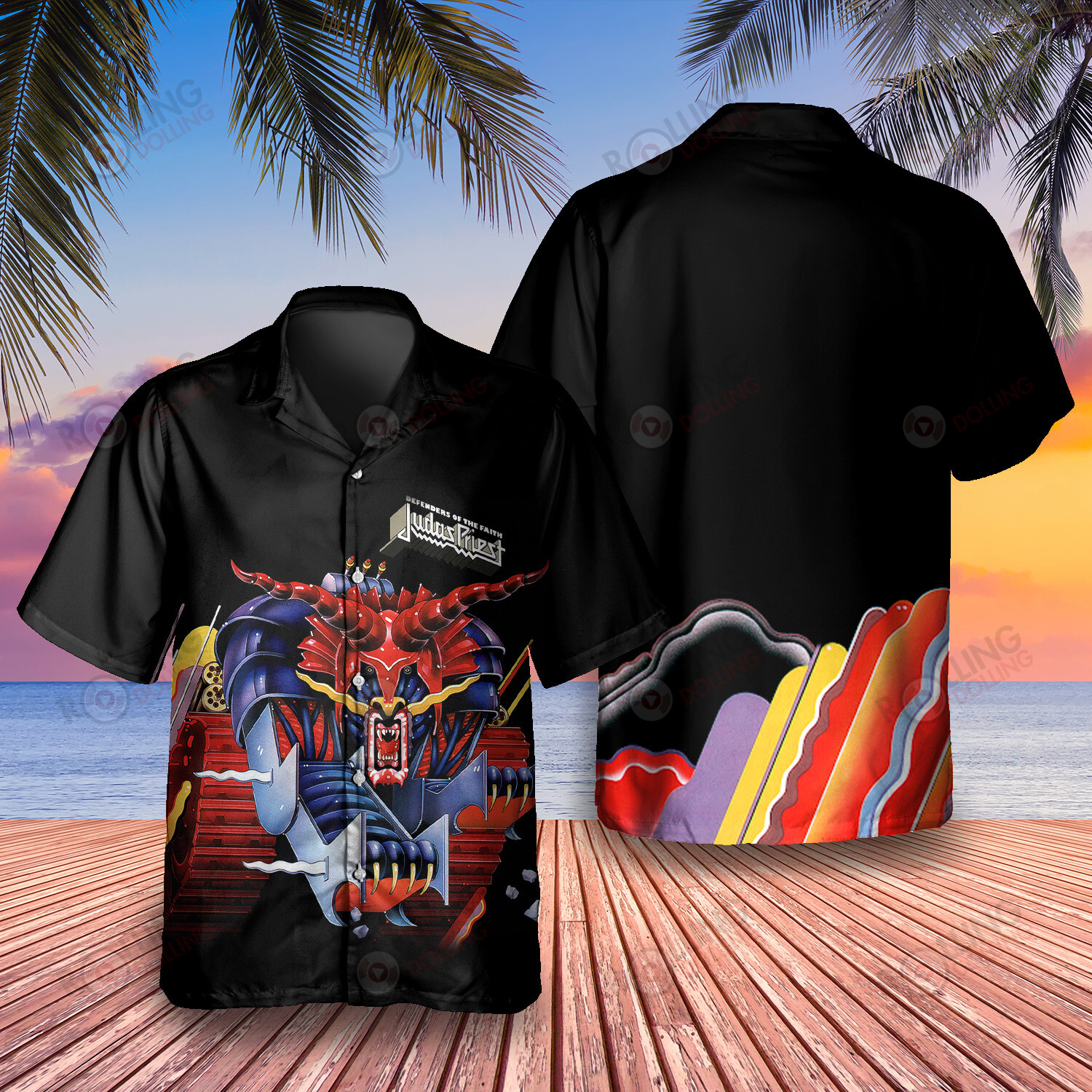 HOT Judas Priest Defenders of the Faith Album Tropical Shirt2