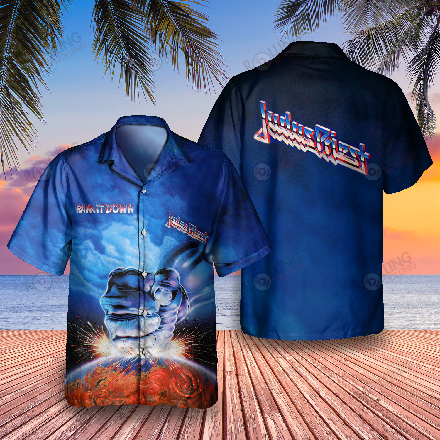 HOT Judas Priest Ram It Down Album Tropical Shirt1