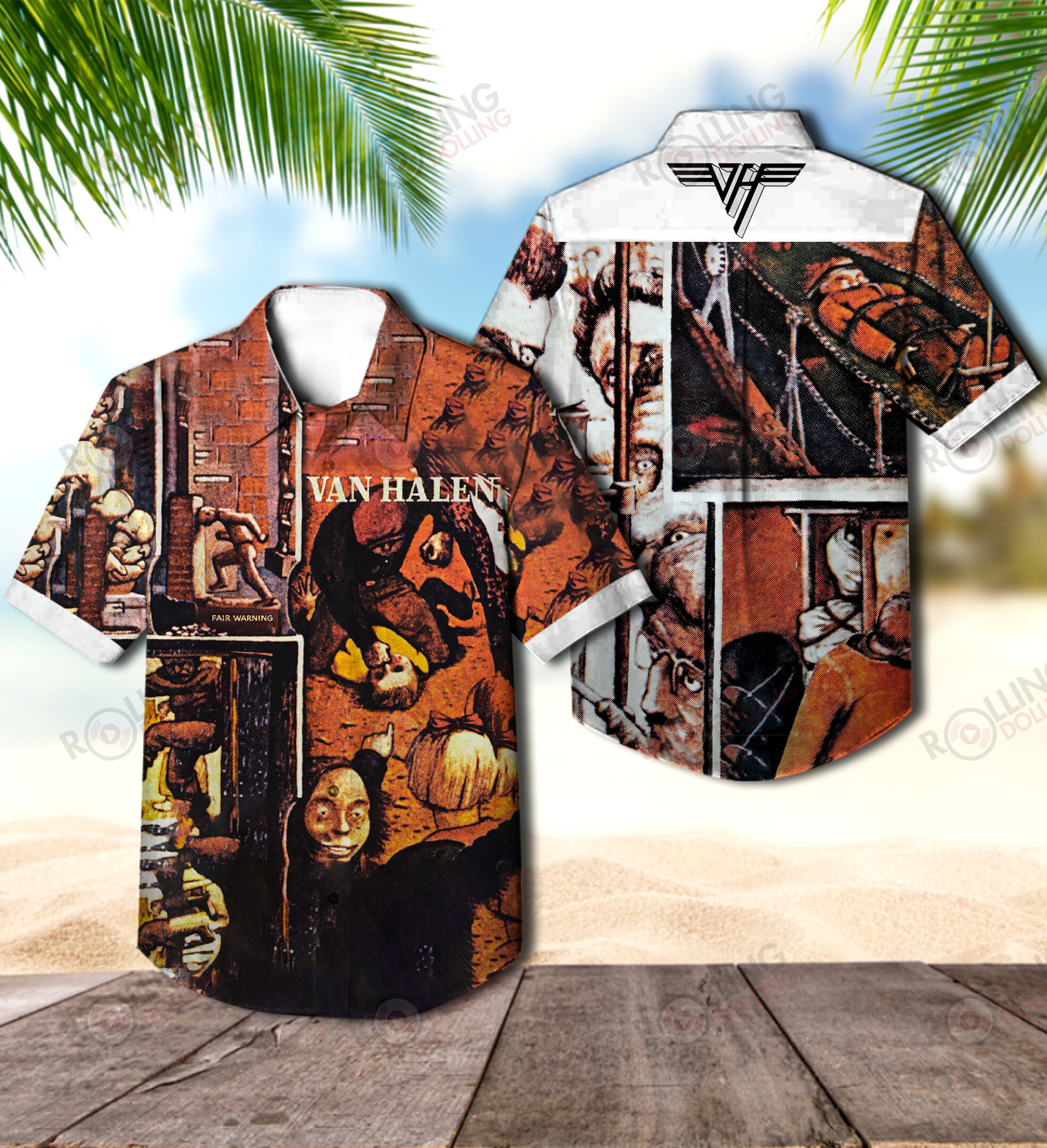HOT Van Halen Fair Warning Album Brown Tropical Shirt1