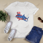Shark 4th Of July American Flag Red White Blue Patriotic Unisex Shirt