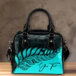 (Custom) New Zealand Shoulder Handbag Silver Fern Kiwi Personal Signature Turquoise A02