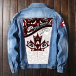 Canada Denim Jacket - Haida Maple Leaf Tattoo Style