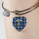 1sttheworld Jewelry - MacKay Blue Clan Tartan Crest Heart Bangle A7 | 1sttheworld
