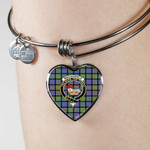 1sttheworld Jewelry - MacDonald Ancient Clan Tartan Crest Heart Bangle A7 | 1sttheworld