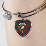 1sttheworld Jewelry - Lindsay Modern Clan Tartan Crest Heart Bangle A7 | 1sttheworld