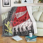 1sttheworld Blanket - (Custom) Australia Indigenous & New Zealand Maori Anzac (Red) Premium Blanket | 1sttheworld.co
