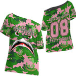 1sttheworld Clothing - AKA Lips Full Camo Shark Off Shoulder T-Shirt A7 | 1sttheworld