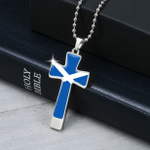 1sttheworld Cross Necklace - Military Ball Chain - Flag of Scotland Cross Necklace - Military Ball Chain A7 | 1sttheworld