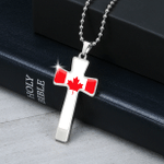 1sttheworld Cross Necklace - Military Ball Chain - Flag of Canada Cross Necklace - Military Ball Chain A7 | 1sttheworld
