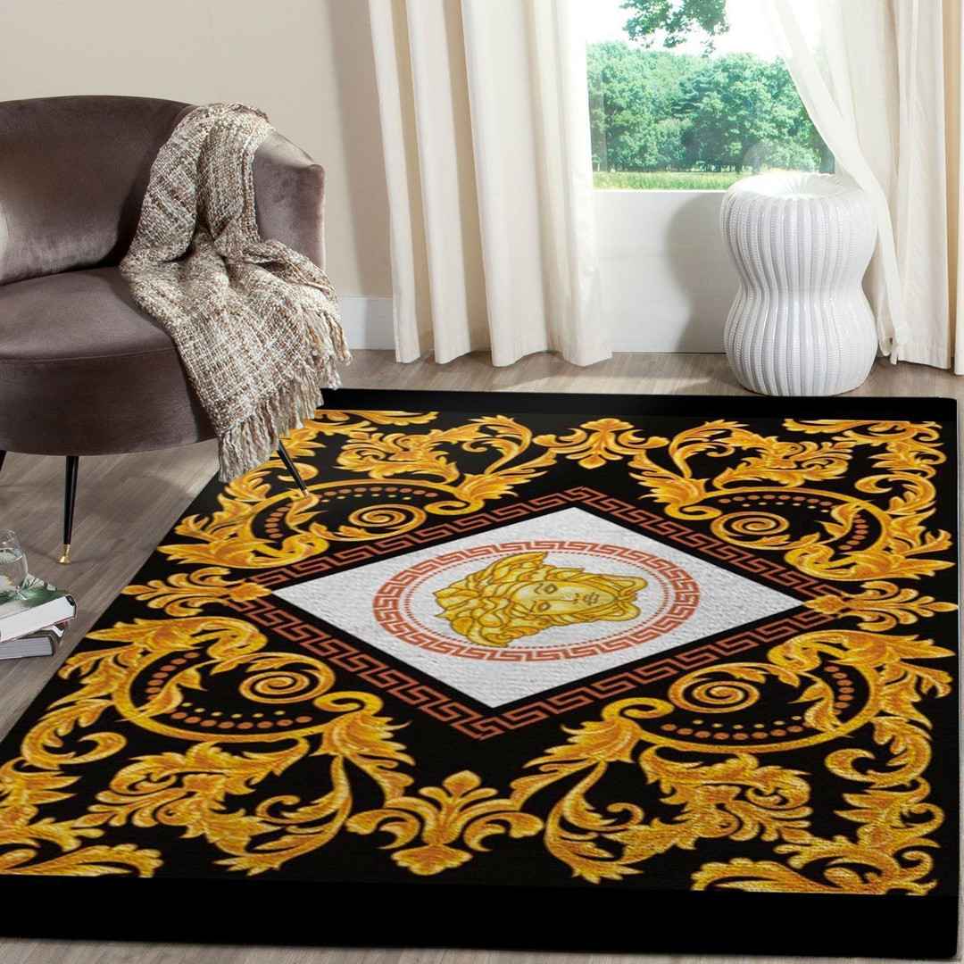 Versace Fashion Brand Logo Gold Area Rug Decorative Floor Rug Carpet 