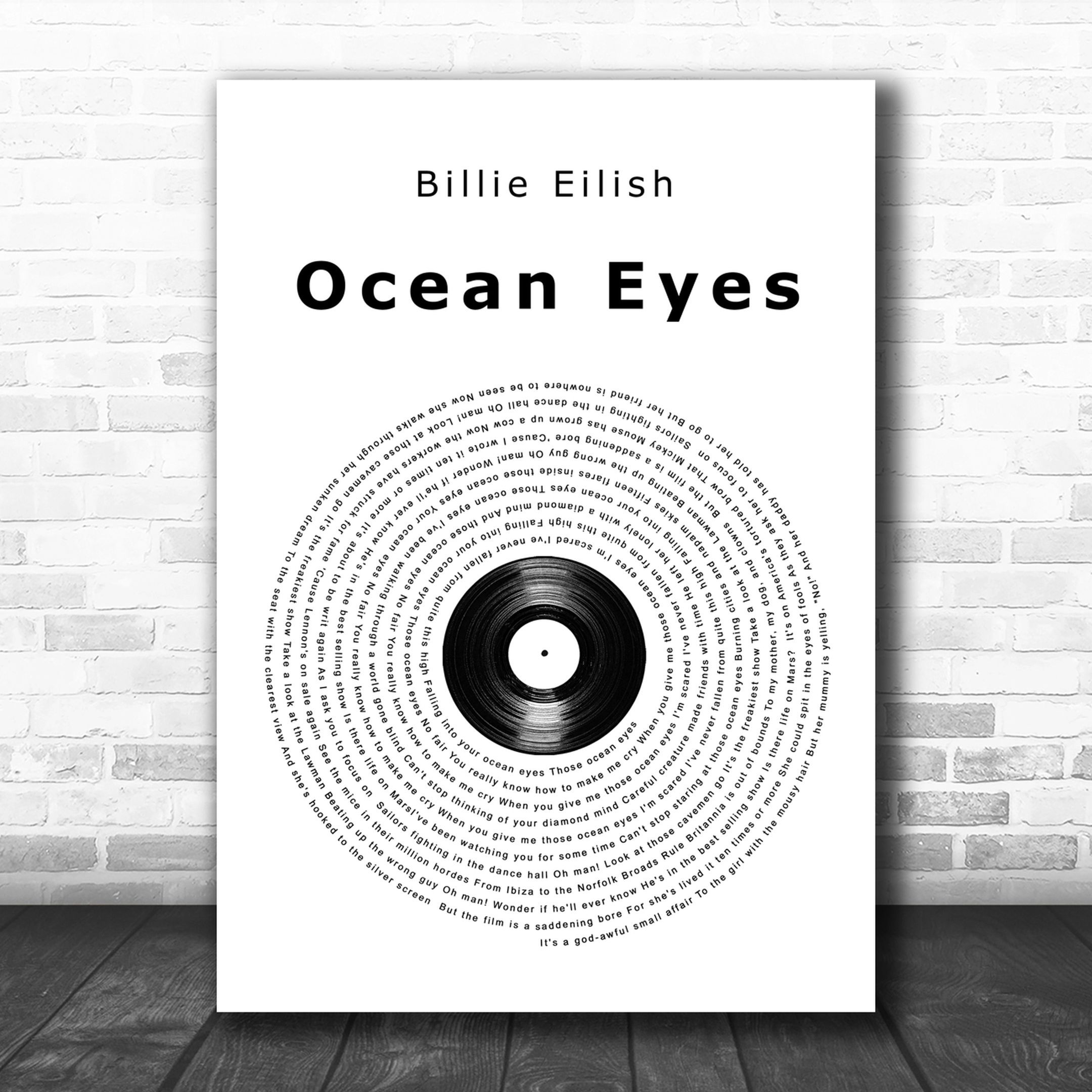 Details about   Billie Eilish Ocean Eyes Song Lyrics LP Record Album Wall Decor Unique Music Art 