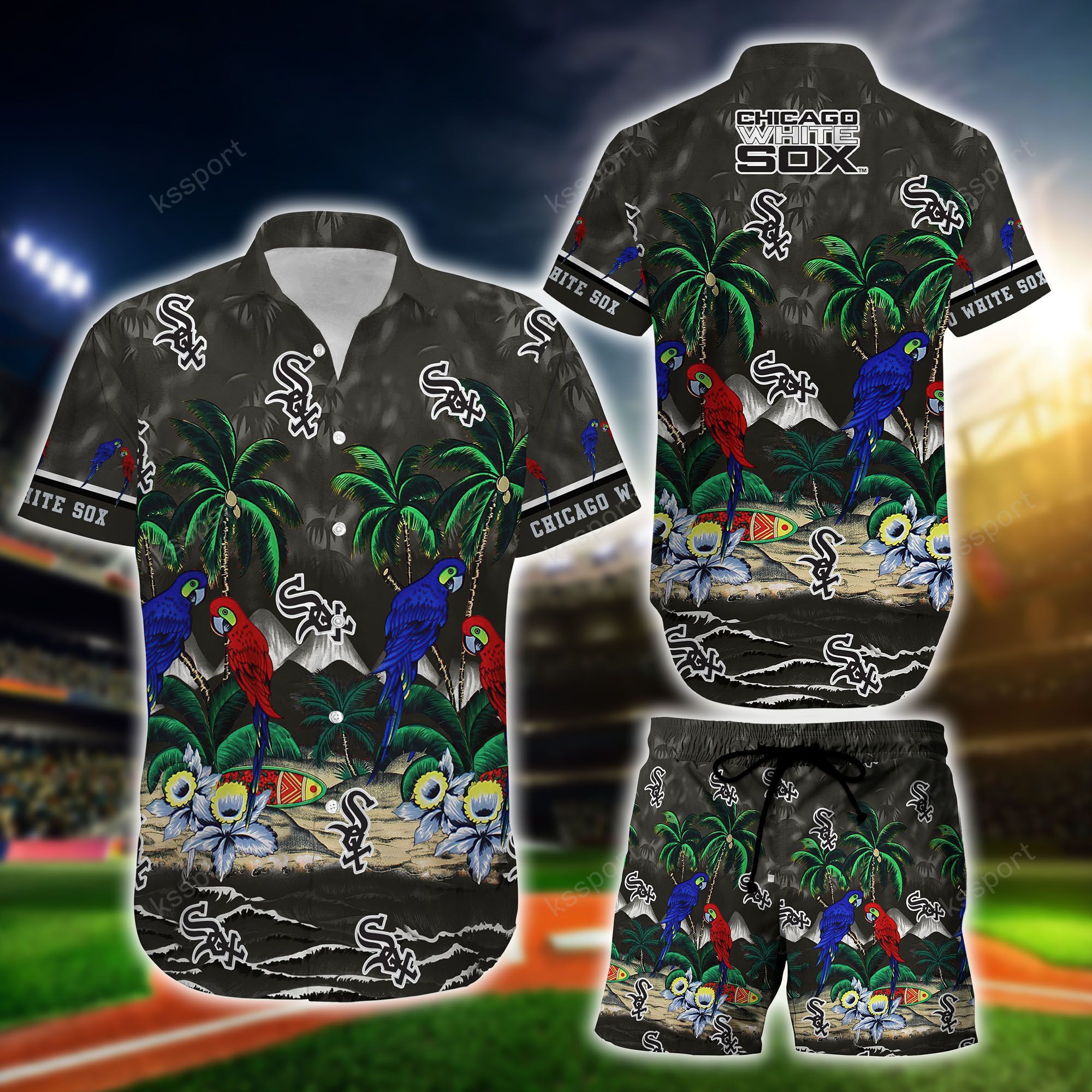 MLB Chicago White Sox Parrot Hawaiian Shirt, Short1