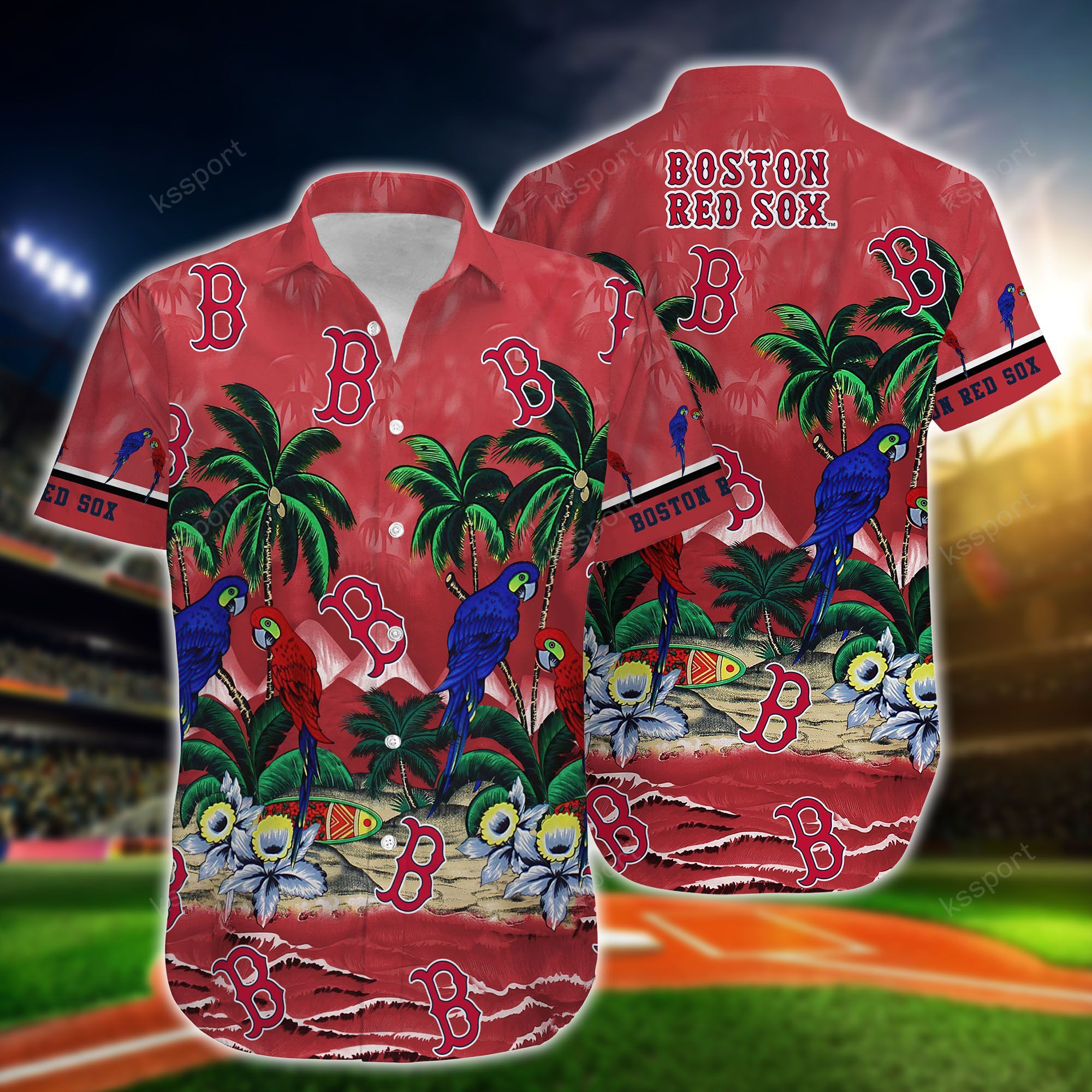 MLB Boston Red Sox Parrot Hawaiian Shirt, Short2
