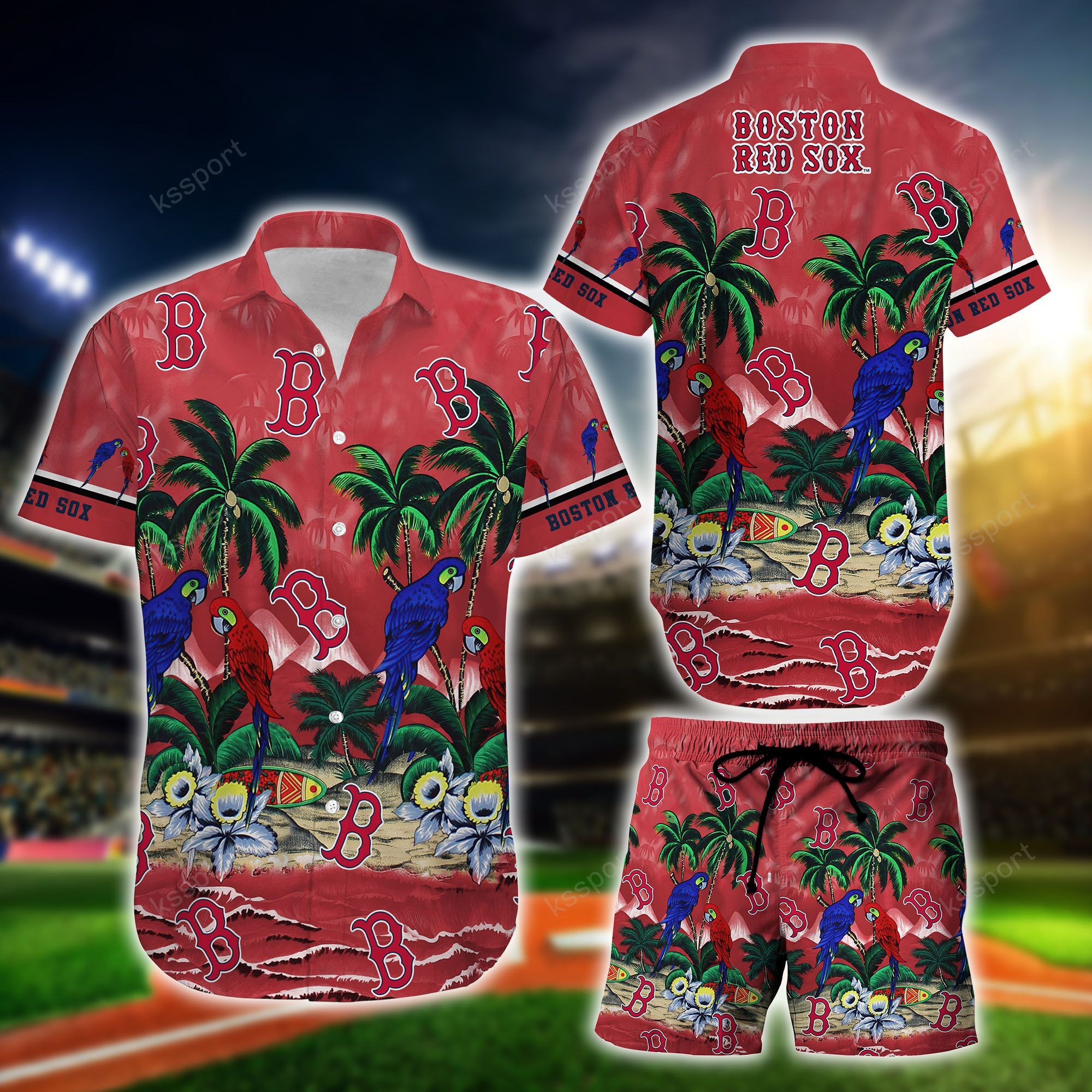 MLB Boston Red Sox Parrot Hawaiian Shirt, Short1