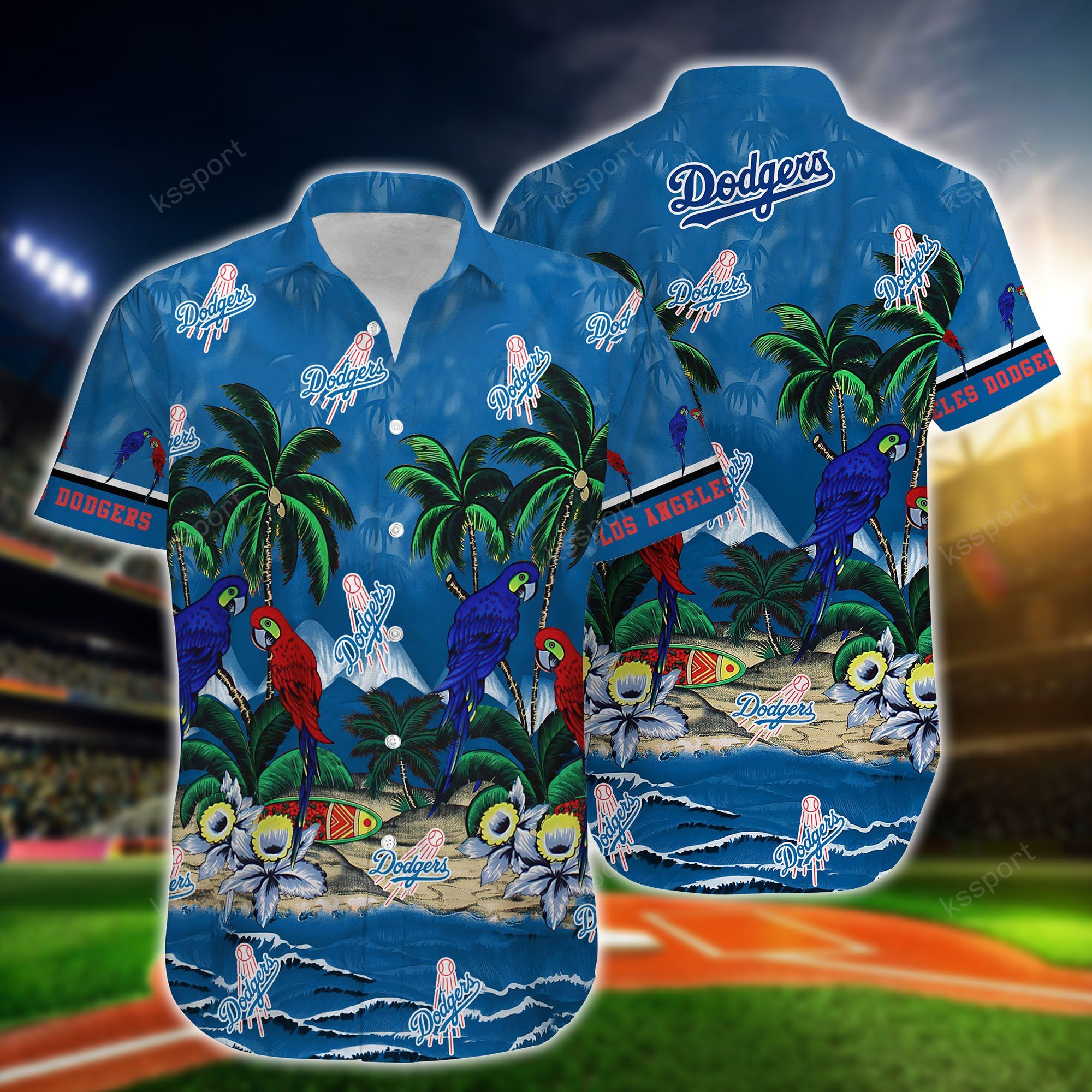 MLB Los Angeles Dodgers Parrot Hawaiian Shirt, Short2