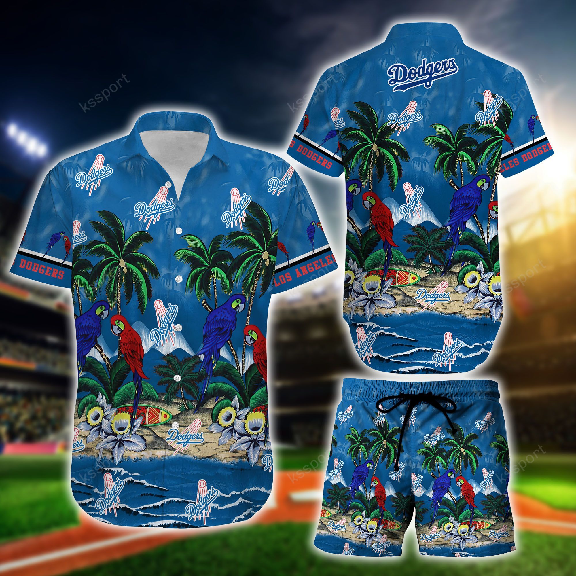 MLB Los Angeles Dodgers Parrot Hawaiian Shirt, Short1