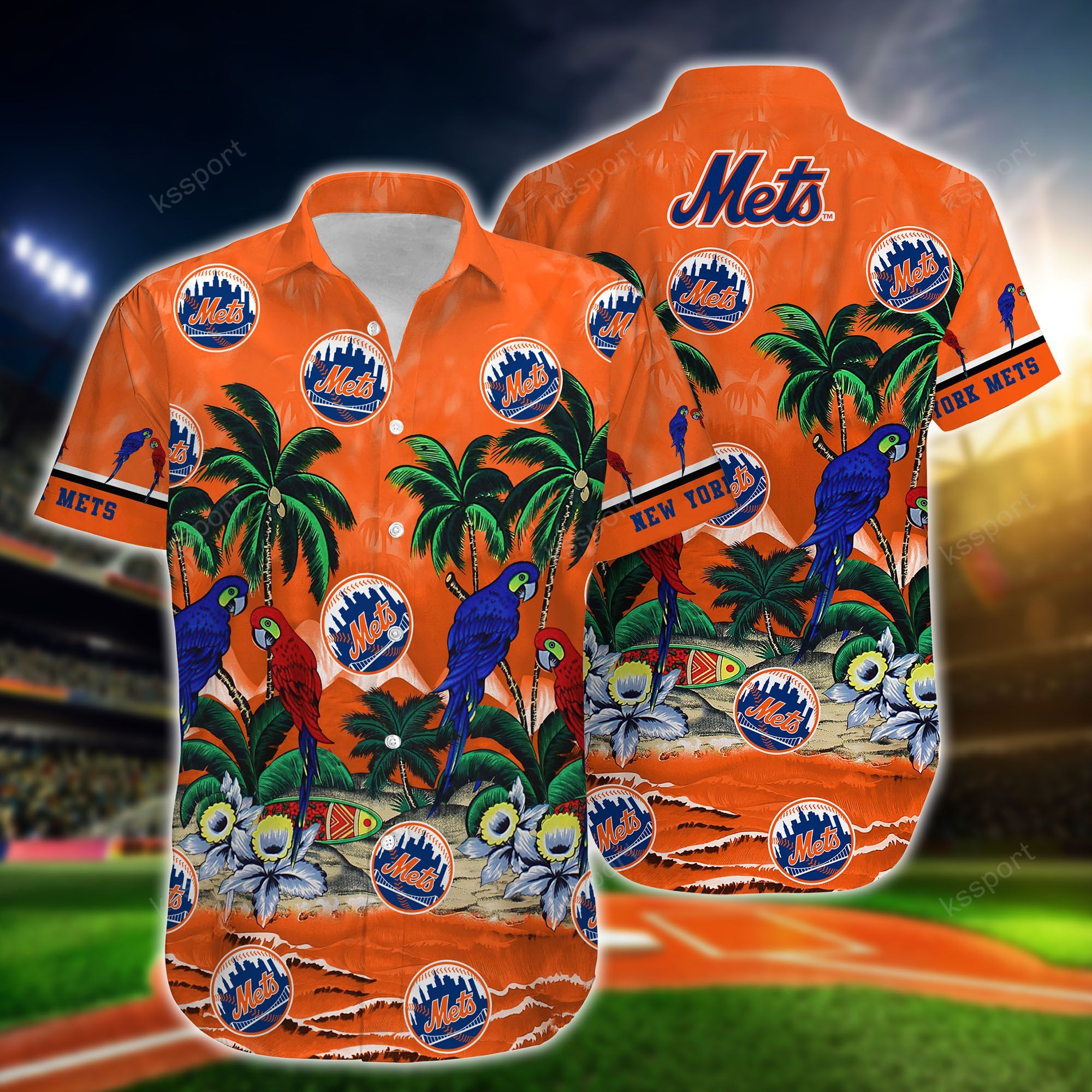 MLB New York Mets Parrot Hawaiian Shirt, Short2